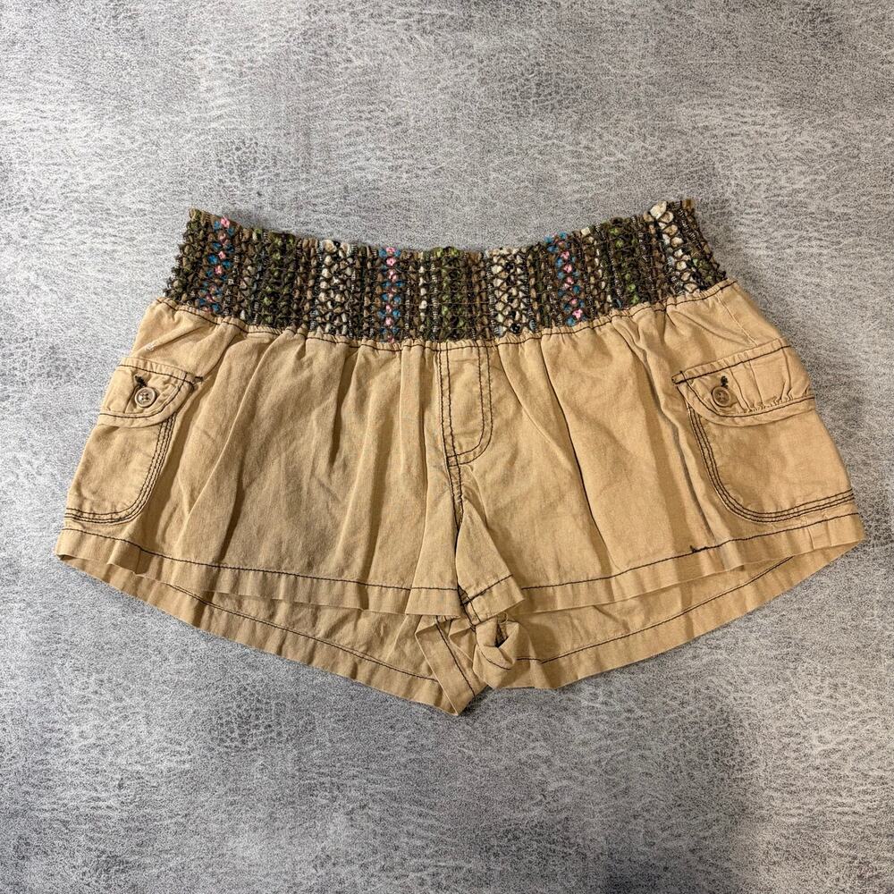 Khaki Smocked Colorful Waist Cargo Mini Shorts